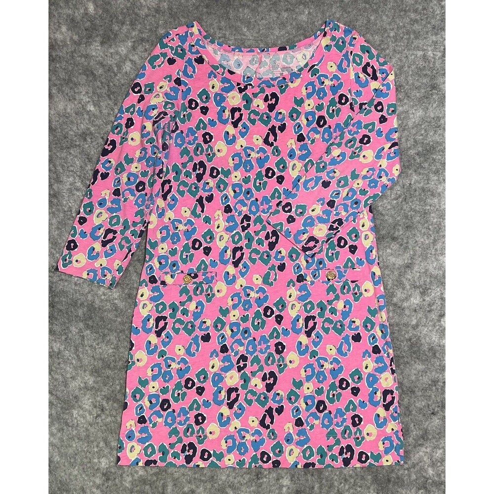 Lilly Pulitzer Shift Dress Womens XL Pink Multi Pima Cotton Leopard Animal Print